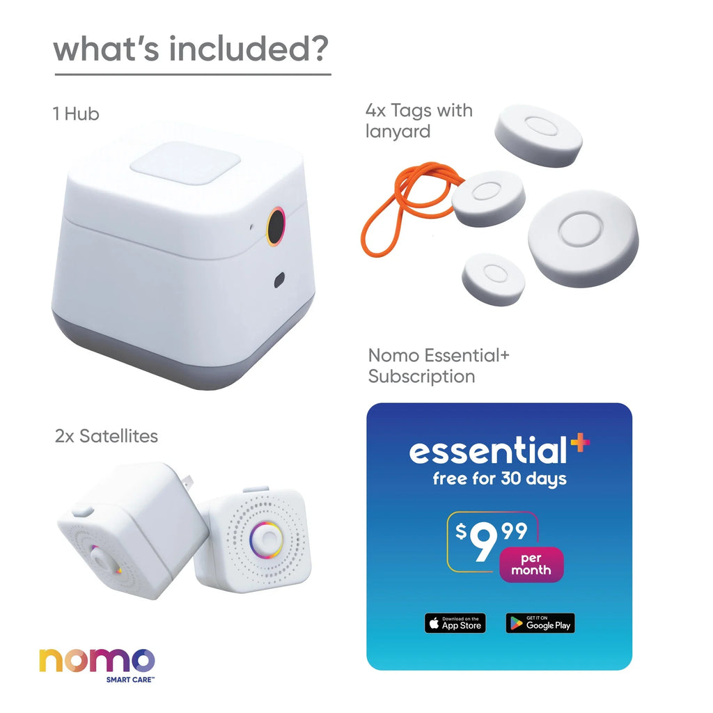 Nomo Smart Care™ Essential Care Kit – 24/7 911 Dispatch Support, Automatic Alerts, Secure Monitoring, Connected Caregiving