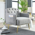 30 "W Modern Chesterfield Tufted Upholstered Chair with Deep Buttons, Living Room Chair, Comfortable Armchair, Gold Hardware Legs, Tufted Chair for Reading or Relaxing, GREY TEDDY