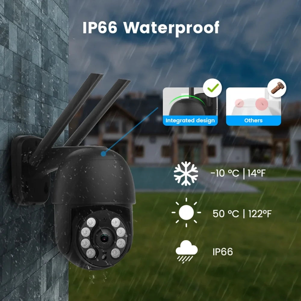 LISUEYNE Security Camera Wireless Outdoor, 4MP Pan/Tilt 2.4G Wifi Surveillance Cameras with Motion Detection and Siren, 2-Way Audio, Full Color Night Vision, for Multi-Platform