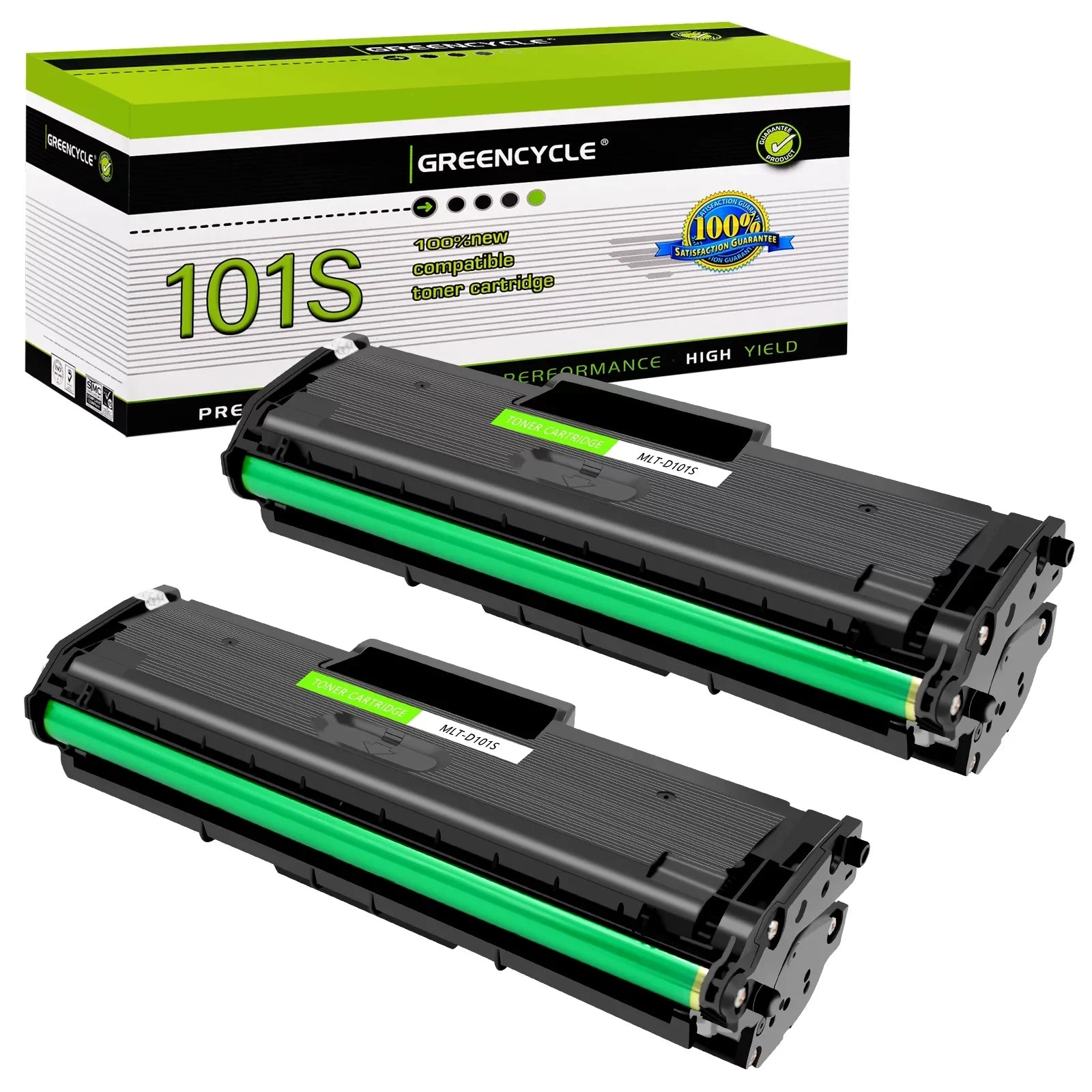 GREENCYCLE 2 Pack Matching for Samsung MLT-D101S 101S Black Toner Cartridge Replacement with ML-2165 ML-2165W SCX-3400 SCX-3405W SCX-3405FW Printer