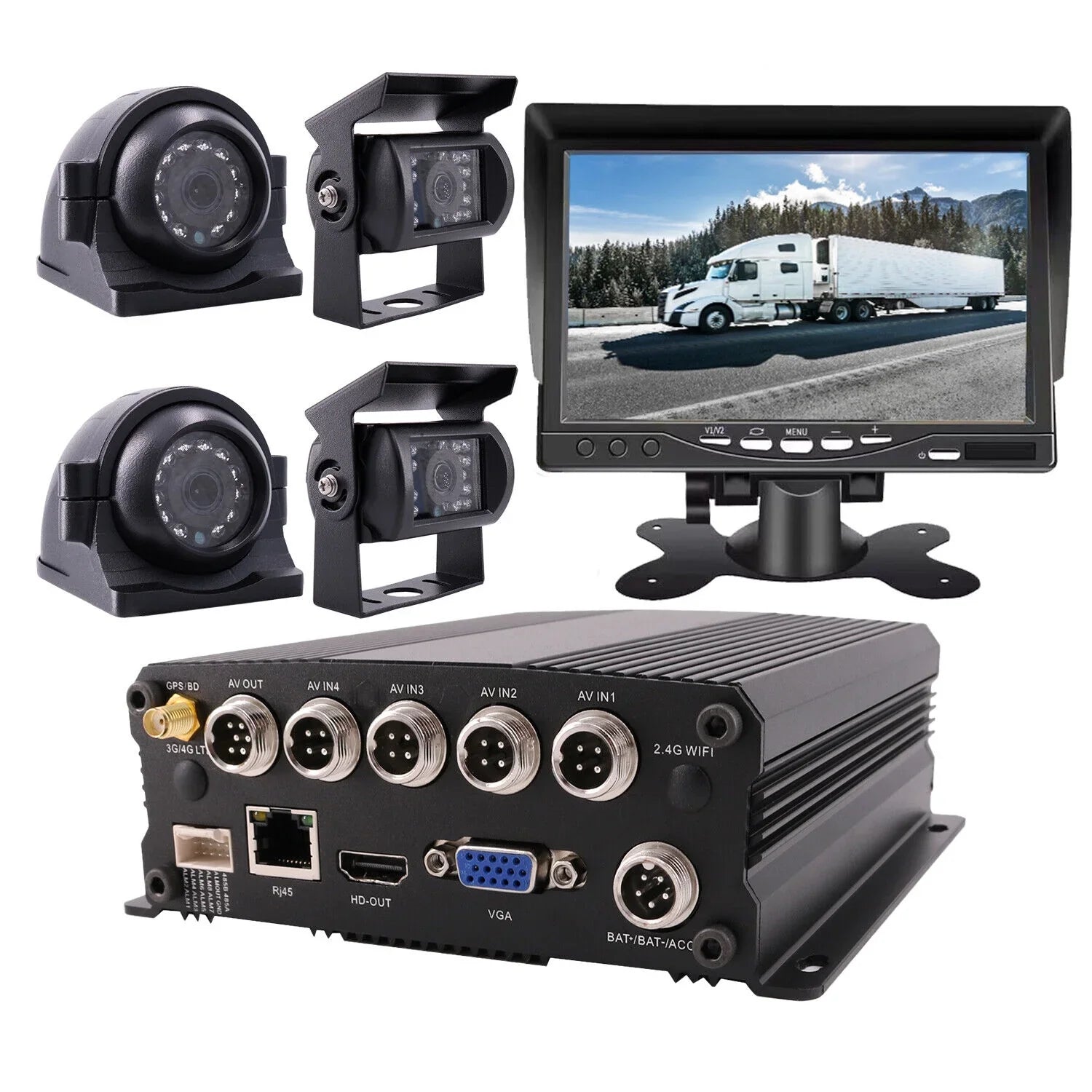 JOINLGO 4 Channel 1080P GPS Track Truck Camera System Loop Record Video Recorder Motion Detection/Delay Power Off/Playback for Truck Bus RV