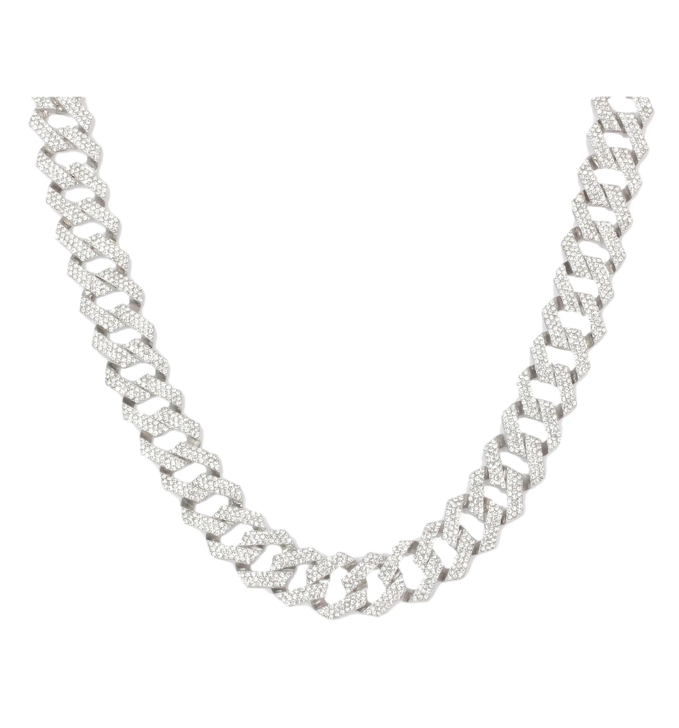 Charles Raymond Ice on Blast! Blinged Out Hip Hop Rolly Looks with Iced Out Wristwatch Trim and Band with Matching Zig Zag Bling'ed Out Necklace Sets - ZZ Necklace Sets - Silver