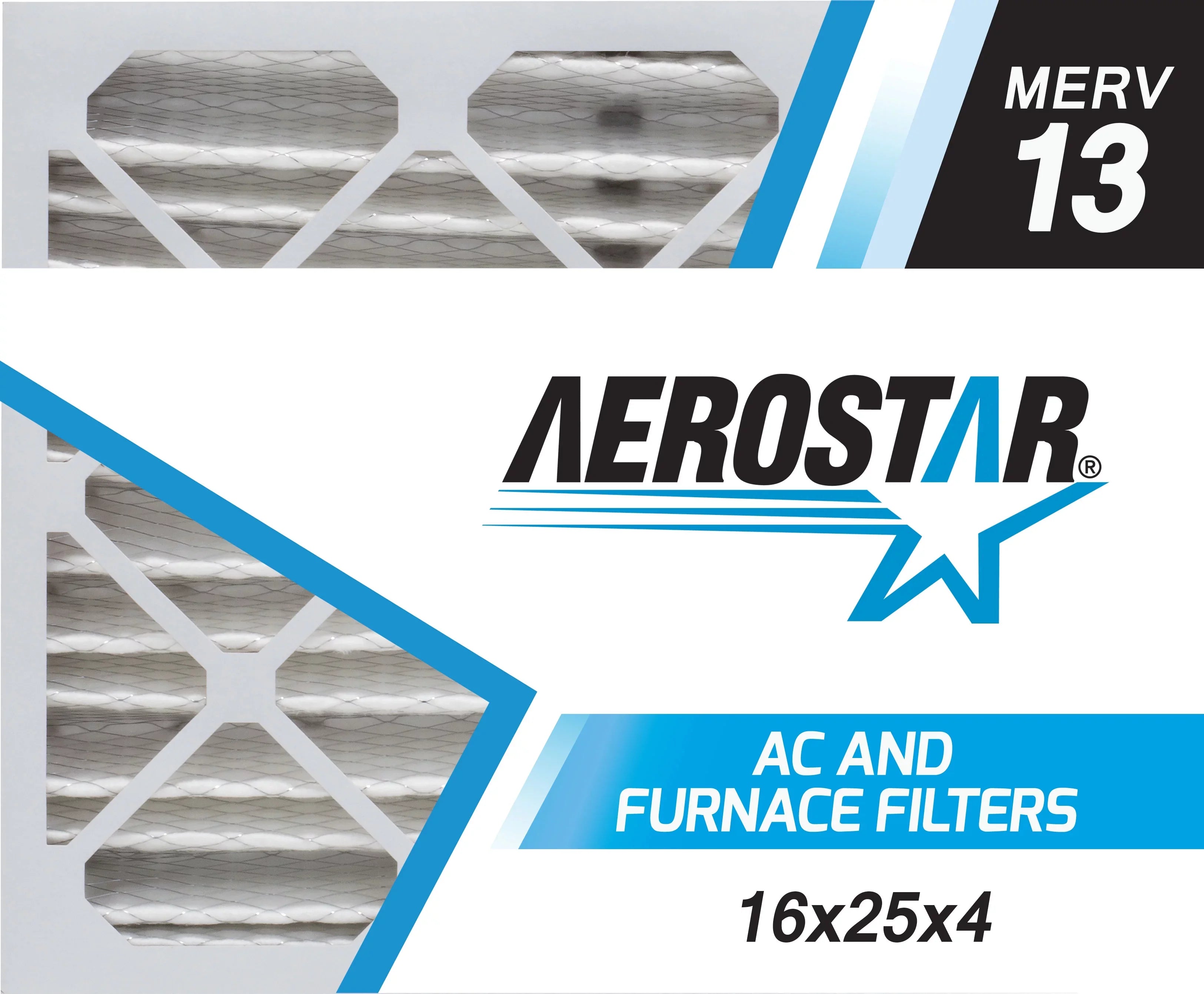 Aerostar 16x25x4 AC and Furnace Filter - Merv 13, Box of 6