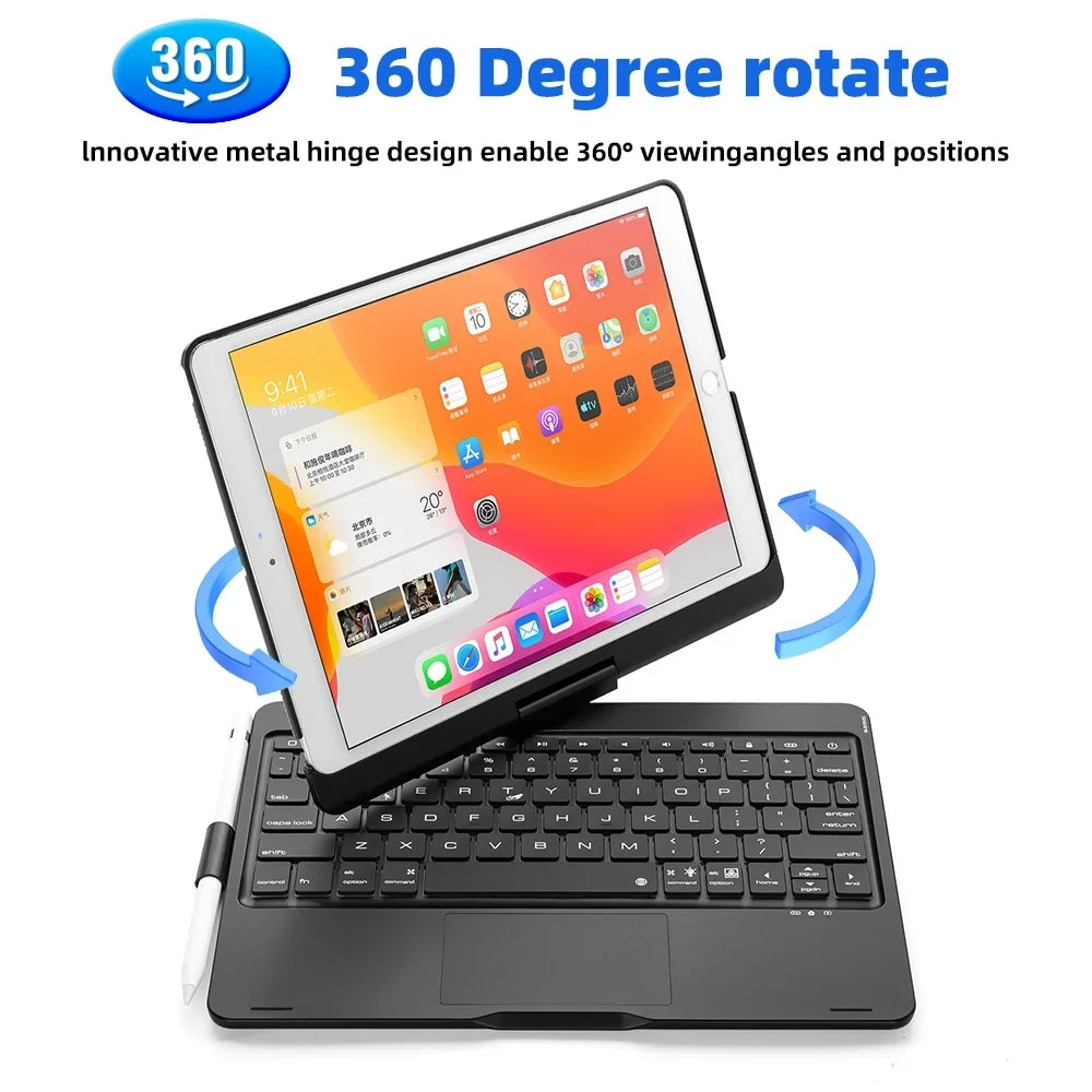 DFITO iPad Case with Keyboard, 360° Rotatable Backlit Keyboard with Pencil Holder for 10.2 inch iPad 9th Gen 2021/ 8th Gen 2020/ 7th Gen 2019 and iPad Air 3 / Pro 10.5" -Black
