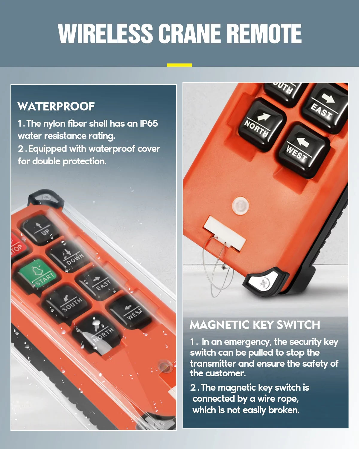 Crane Wireless Remote Control Switch DC 12V 8 Buttons Industrial Electric Lift Hoist Radio Crane Overhead Tower Bridge Crane Winch 2 Transmitter + 1 Receiver