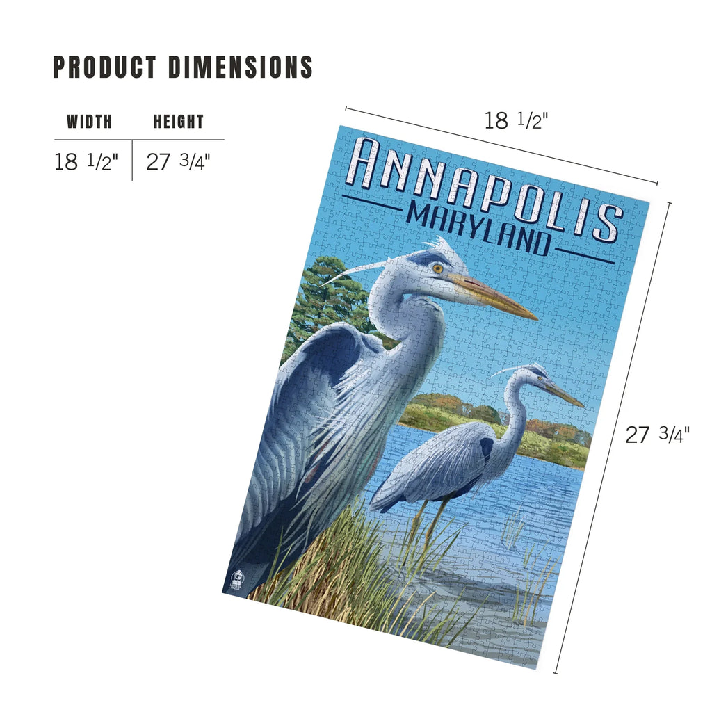 Lantern Press 1000 Piece Jigsaw Puzzle, Annapolis, Maryland, Blue Herons