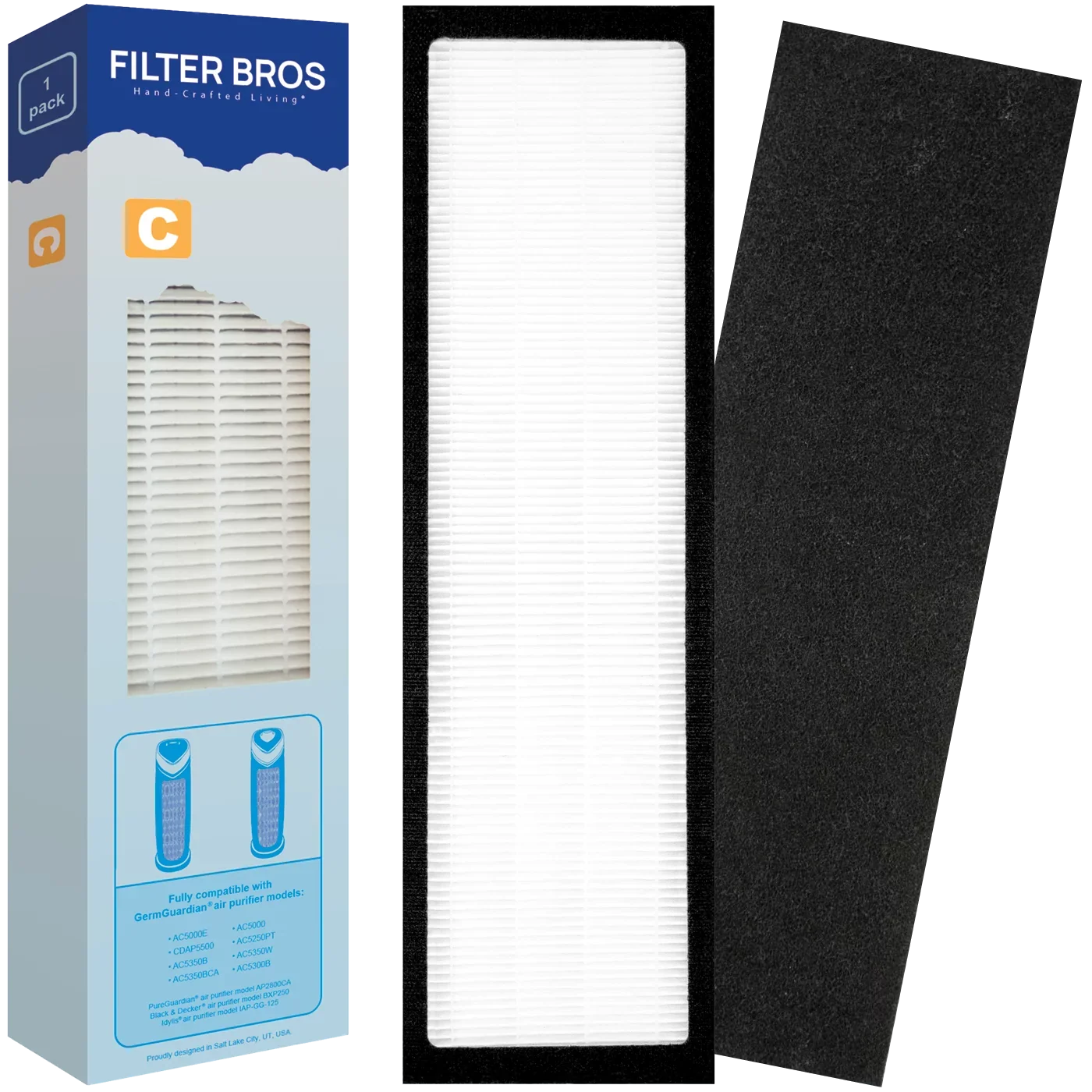 Filter Bros Filter C Fitting With GermGuardian FLT5000 - AC5000, AC5000E, HEPA Replacement For Home Air Cleaner Purifiers, AC5300B, AC5250PT With Technologies and AC5350B, AC5350BCA, AC5350W, AC530