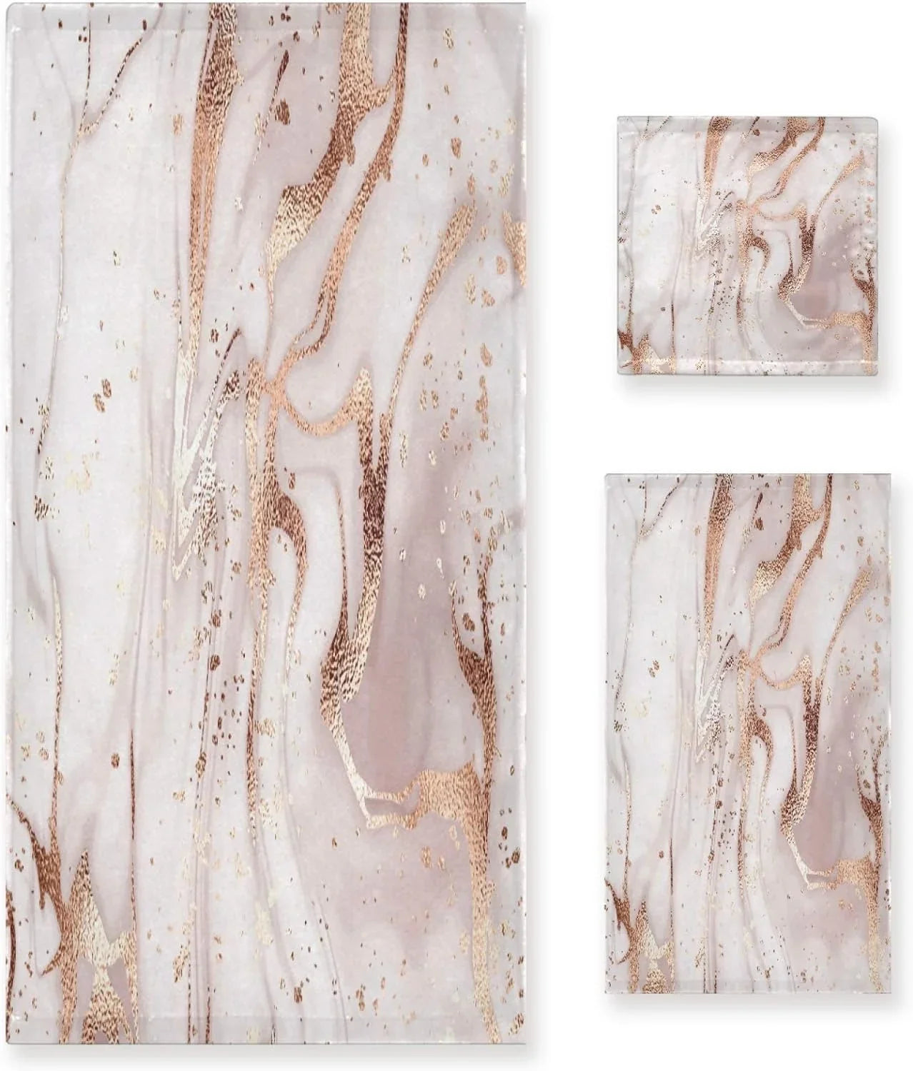 GZHJMY Rose Gold Abstract Marble Bath Towels Absorbent Bath Towels Set Soft & Comfortable Towel Set for Home Hotel Decor, 3 Piece