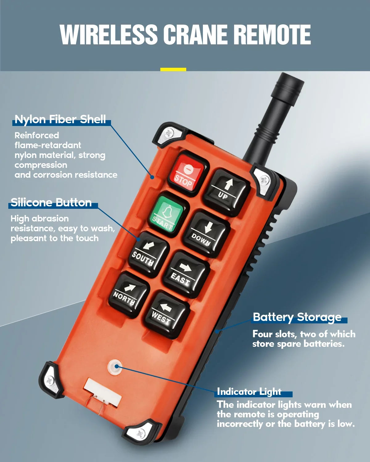 Crane Wireless Remote Control Switch DC 12V 8 Buttons Industrial Electric Lift Hoist Radio Crane Overhead Tower Bridge Crane Winch 2 Transmitter + 1 Receiver