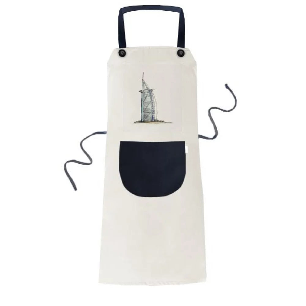 Burj al-Arab luxury hotel Dubai Apron Adjustable Bib Cotton Linen BBQ Kitchen Pocket Pinafore
