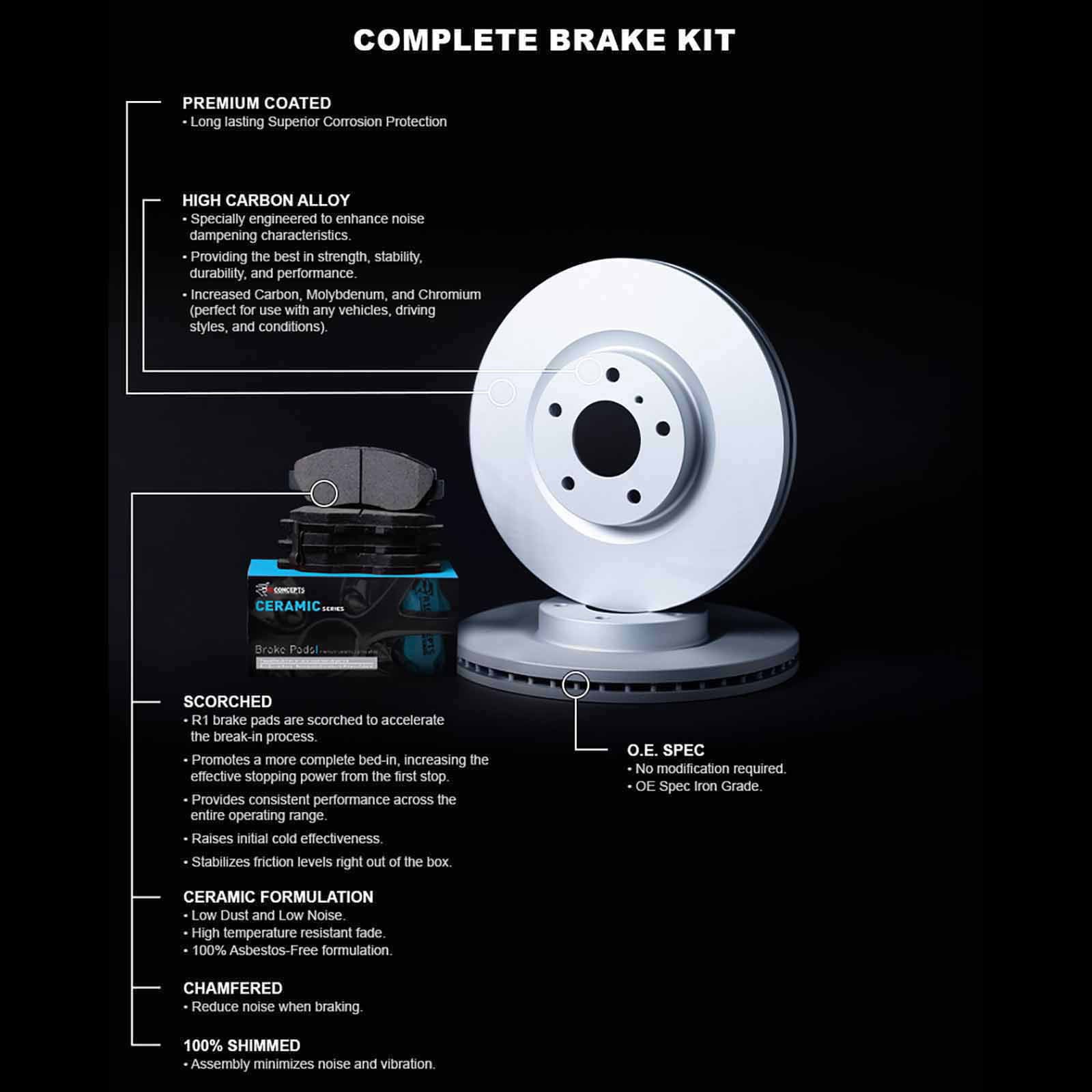 R1 Concepts Wdwh1 42031 R1 Concepts Brake Rotor Carbon Coated With Ceramic Pads Fits select: 2014-2022 JEEP CHEROKEE, 2015-2017 CHRYSLER 200