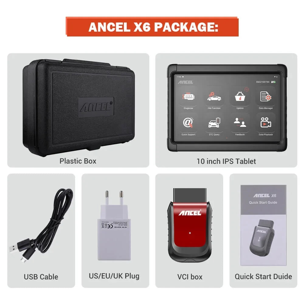 ANCEL X6 OBD2 Scanner Automotive All System Bi-direactional Diagnostic Scan Tool 10 Reset Services Car Code Reader EOBD OBD Scan Bluetooth Automotive Scanner Car Diagnostic Tablet Auto VIN Live Data