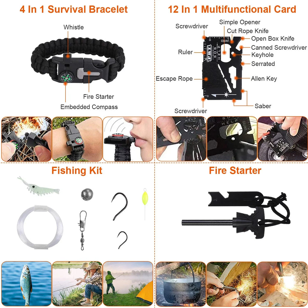 iMounTEK 125Pcs Survival Kits, Professional Emergency Survival Gear and Equipment Tactical Tools for Camping Hiking Hunting Outdoor Adventure, Gifts for Dad Husband, 8.66x6.3x5.9in
