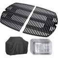 Weber 7646 Cast Iron Cooking Grates for Weber Q 300/3000 Series Grills Bundle with Generic Aluminum Drip Pans Set of 3 and Grill Shield Barbecue Waterproof Outdoor Protection