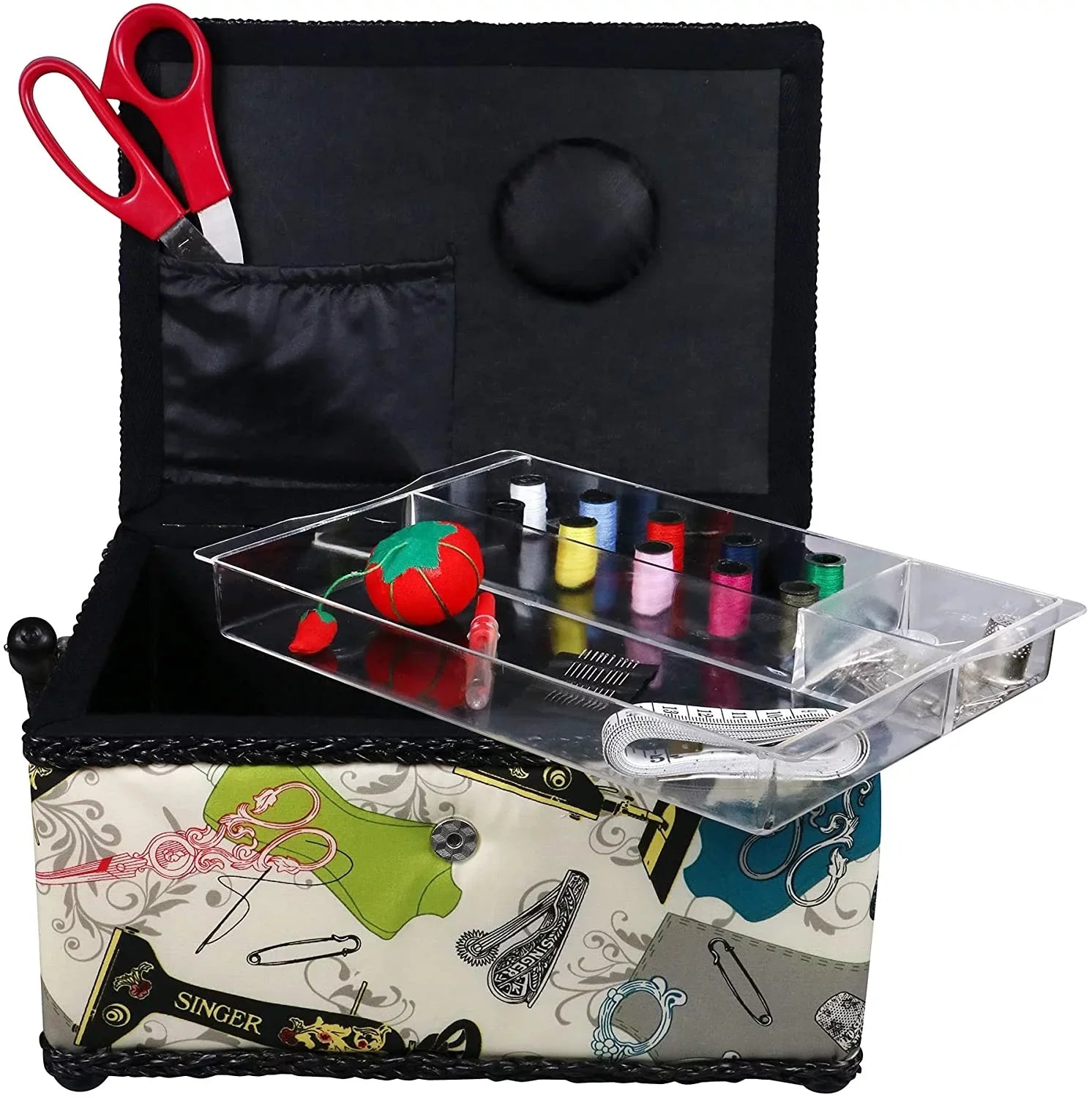 SINGER QuiltPro Sewing Basket Kit, Vintage Print, 127 Pieces