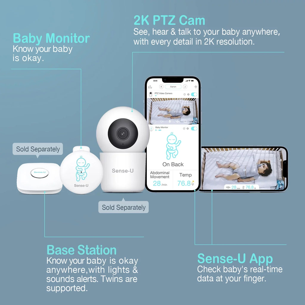 Sense-U Smart Baby Abdominal Movement Monitor - Tracks Baby's Abdominal Movement, Temperature, Rollover and Sleeping Position for Baby Safety with Instant Audio Alerts on Smartphones, Pink