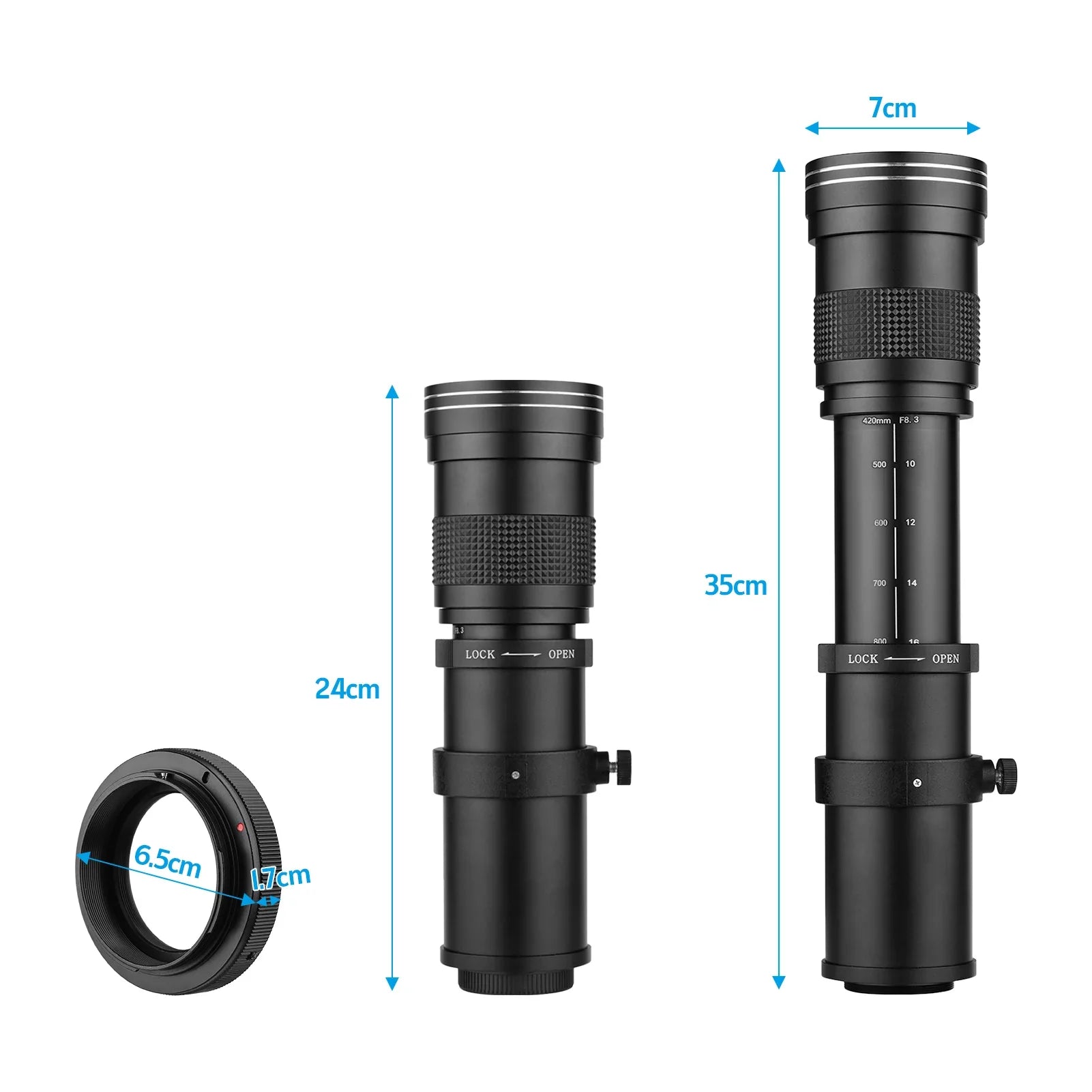 Suzicca Camera MF Super Telephoto Zoom Lens F/8.3-16 420-800mm T Mount with Adapter Ring Universal 1/4 Thread Replacement for Canon EF-Mount Cameras 80D 77D 70D 60D 60Da 50D 7D 6D 5D T7i T7s T6s T6