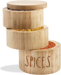 Rae Dunn Triple Bamboo Spice Cellar 3 Section Keeper with Magnetic Swivel Lid with 7.4oz Capacity