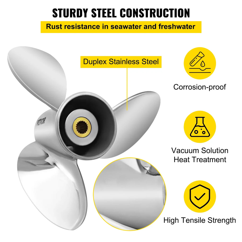 VEVOR Outboard Propeller, 3-Blade 14.5" x 21" Vessel Propeller, Replace for OEM 3860709, Matching with SX Sterndrives Outboard Volvo Penta Engine, Right-handed Steel Propeller Steel & 19 Spline Teeth