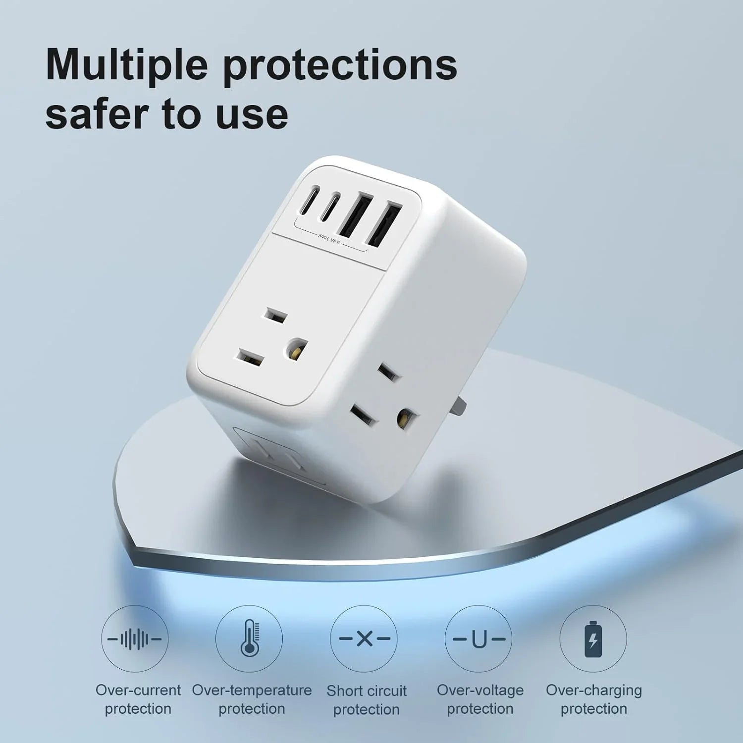 US to UK Plug Adapter, Foldable UK Travel Plug Adapter, Type G Power Adapter with 4 Outlets 4 USB Ports(2 USB C) Travel Essentials Plug with Bag for USA to Qatar Ireland England Kenya Dubai London