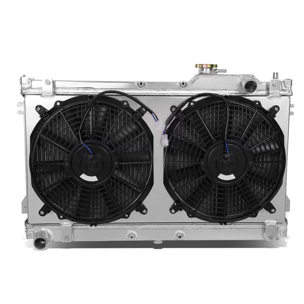 DNA Motoring RA+FS-MM90-2 For 1990 to 1998 Mazda Miata MX-5 Aluminum Dual Core 2-Row Bolt-on Cooling Radiator W/ Fan Shroud - 1st gen NA
