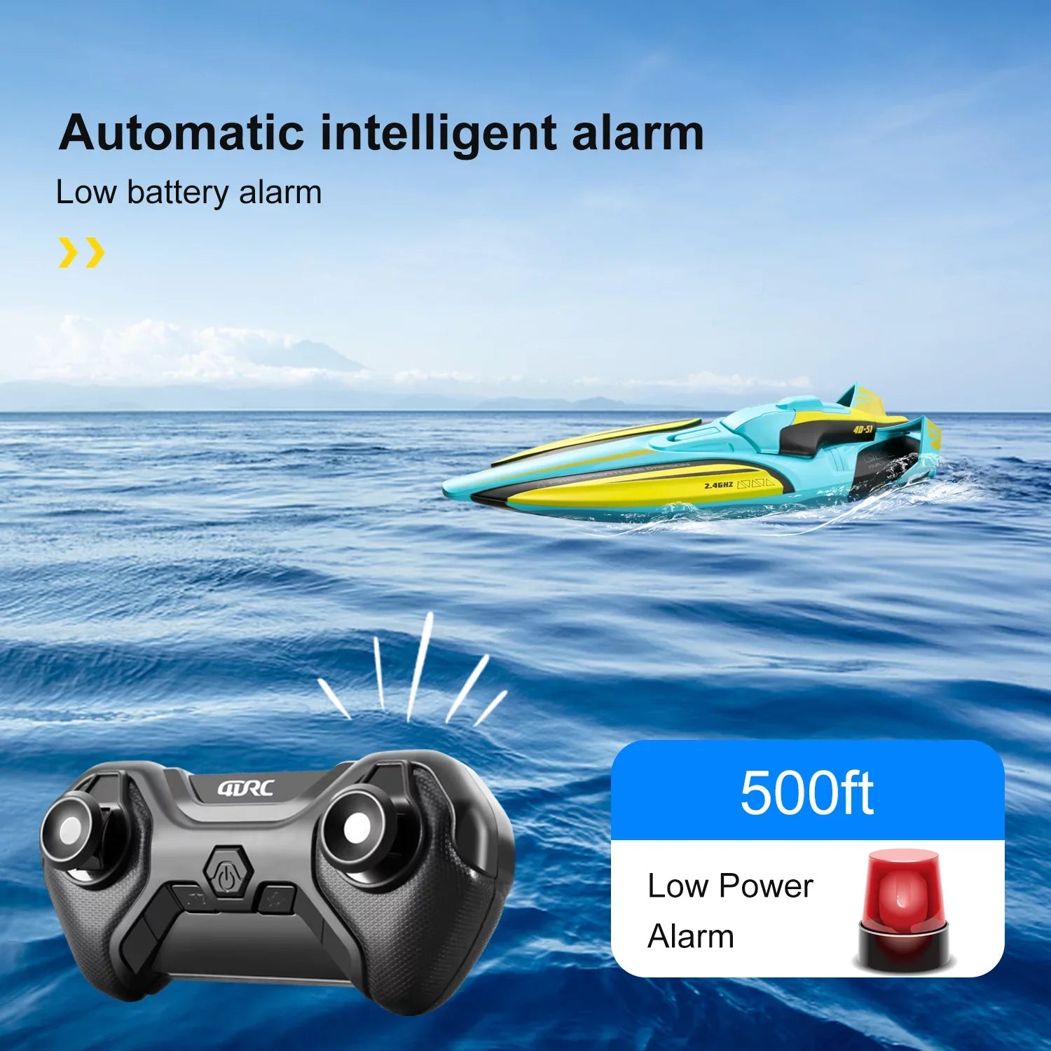 4DRC S1 RC Vessel - Remote Control Ship for Pools and Lakes, 4 Channel 2.4GHZ Remote Control, and Rechargeable Watercraft Battery，Yellow