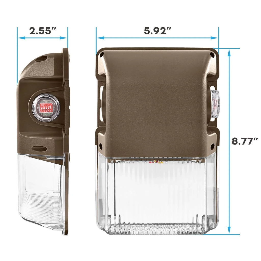 Luxrite 15/20/25W LED Wall Pack Light with Photocell, 3CCT, 1950/2600/3250LM, Dusk to Dawn, IP65, Dimmable 2-Pack