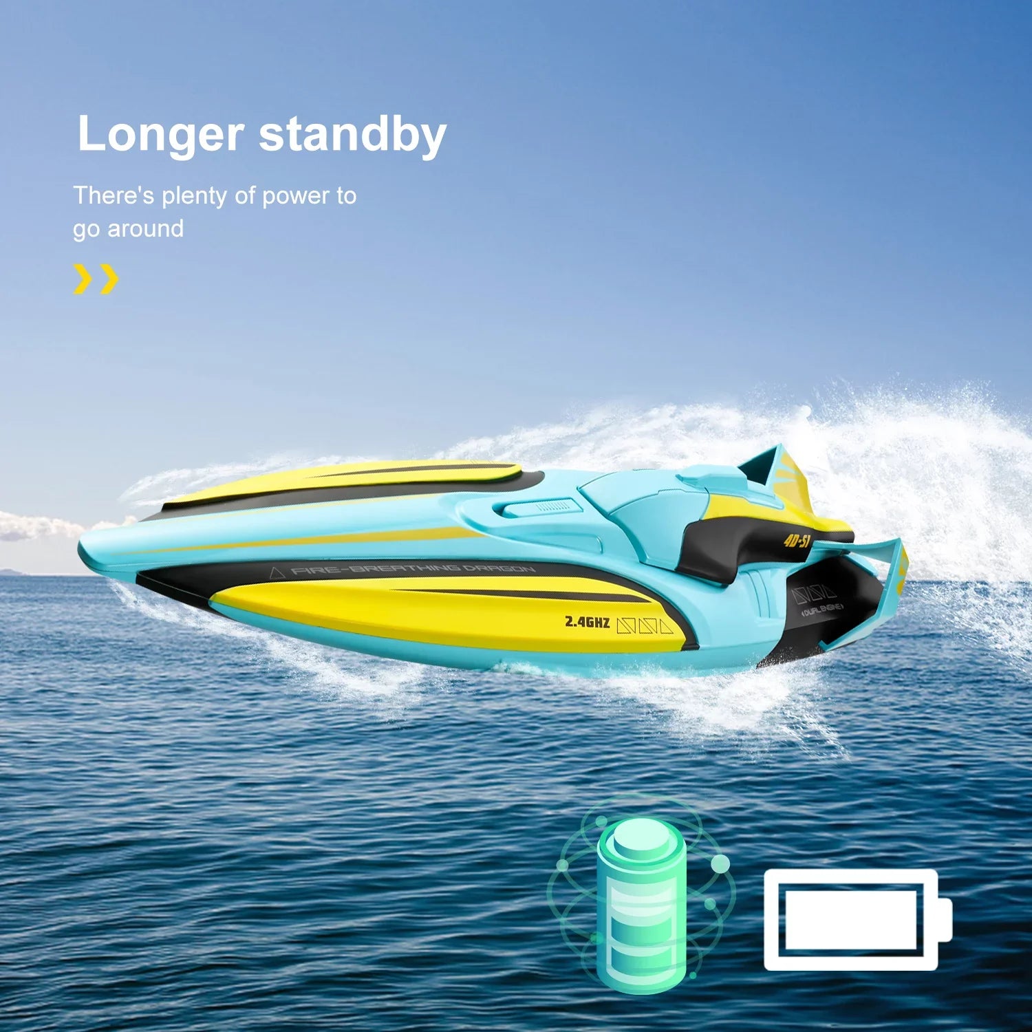 4DRC S1 RC Vessel - Remote Control Ship for Pools and Lakes, 4 Channel 2.4GHZ Remote Control, and Rechargeable Watercraft Battery，Yellow