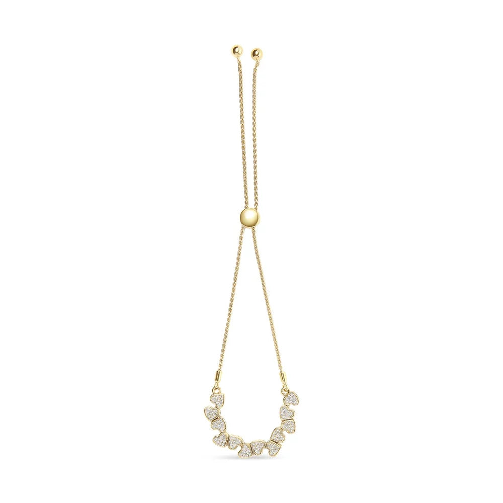 Haus of Brilliance Yellow Gold Plated .925 Sterling Silver 1/2 Cttw Womens Round cut Drawstring Clasp Diamond Sideways Hearts Bolo Bracelet (H-I Color, I1-I2 Clarity) - 4”-10” Adjustable