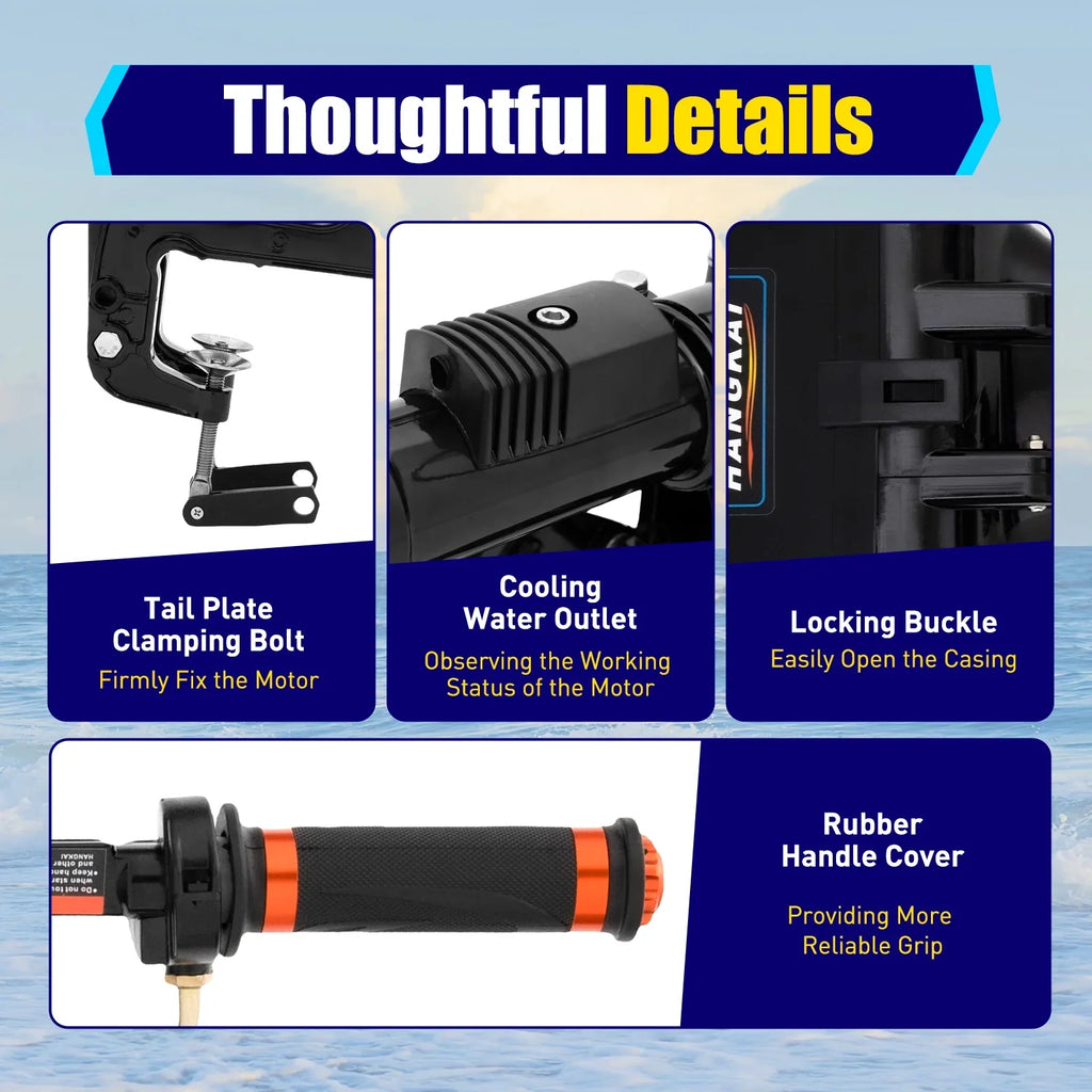 2 Stroke 3.6 HP Gasoline Outboard Motor, 55cc Fishing Ship Engine with Water Cooling System Clutch Control Black