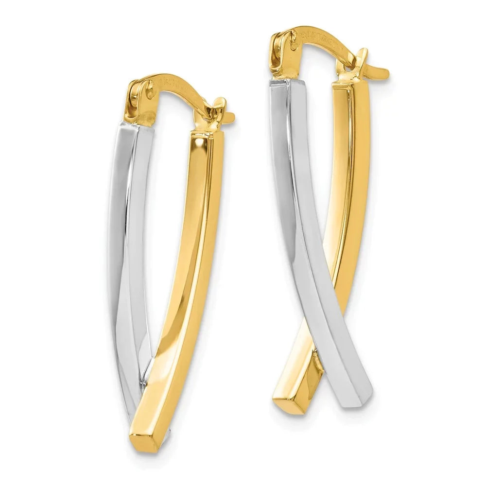 Real 14kt Two-tone Hinged Tube Earrings; for Adults and Teens; for Women and Men