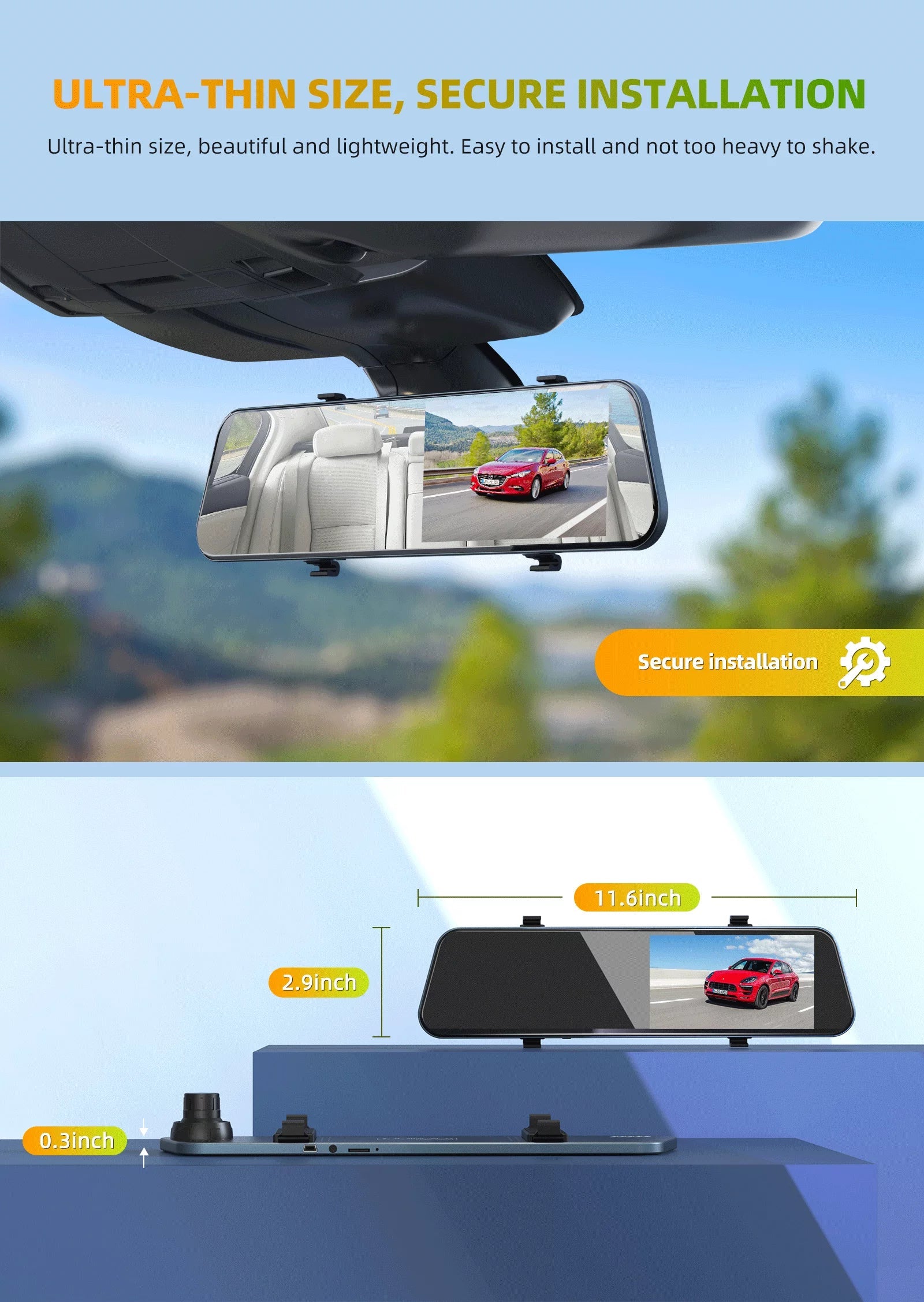 TOGUARD Mirror Dash Cam for Cars, 1080P HD Rear View Mirror Camera, 5'' IPS Full Touch Screen Front and Rear Dual Dash Camera with G-Sensor, Parking Monitor, Loop Recording, Parking Assistant