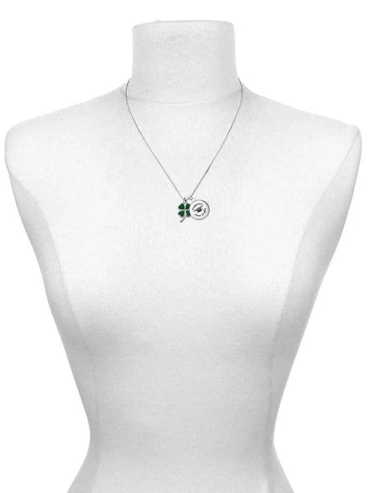 Delight Jewelry Silvertone Green Four Leaf Clover with Heart Leaves Dome Teachers Can Do Virtually Anything Black Rubber Charm Bracelet