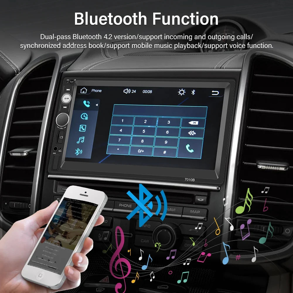 Podofo Double 2 Din 7'' Universal Car Stereo Radio Apple Carplay Android Auto Mirror Link HD Touch Screen Car Audio Multimedia Player MP3 MP5 Bluetooth FM USB(Rear Camera Not Included)