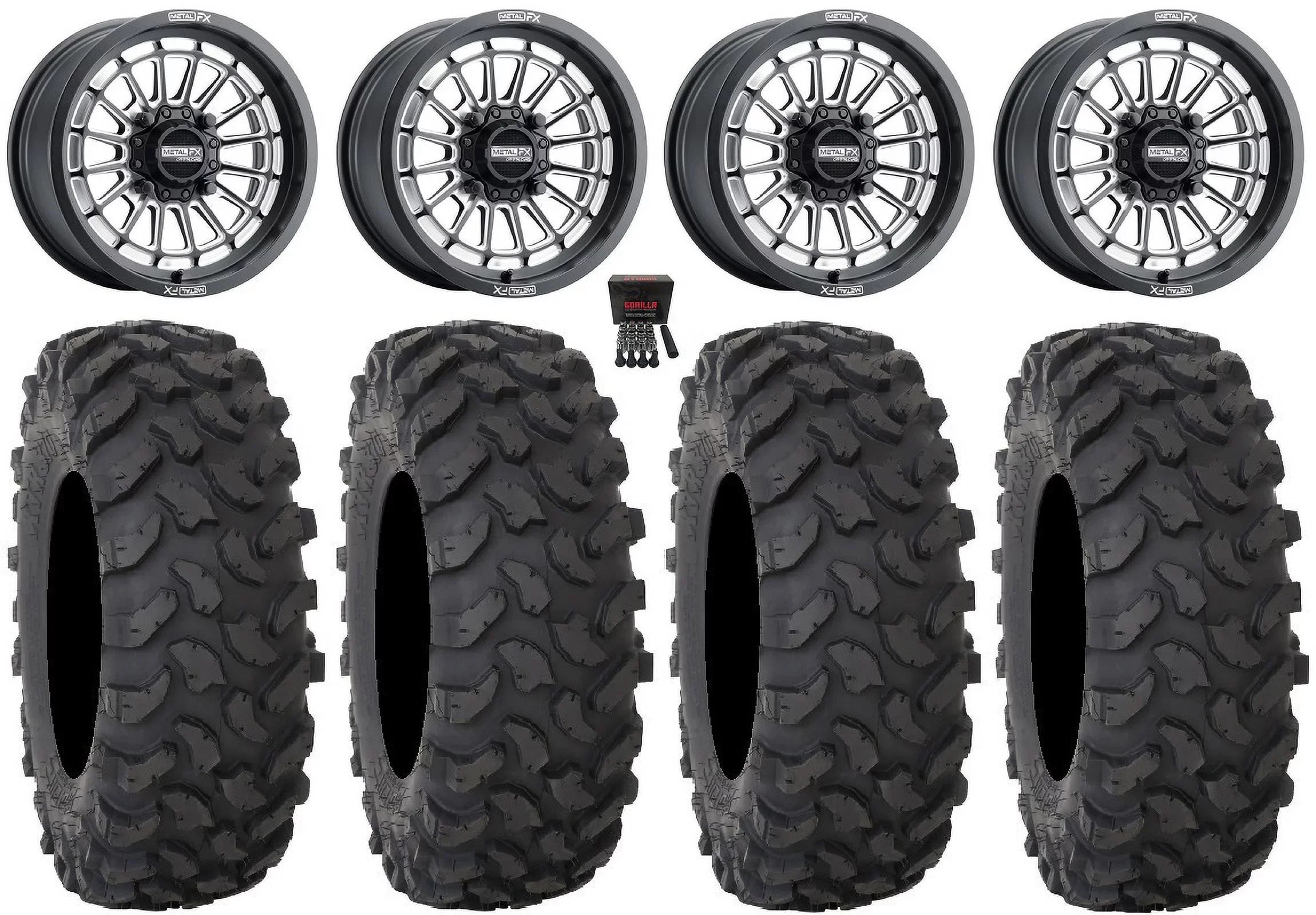 MetalFX Delta Contrast Cut 15" Wheels Bk 33" XTR370 Tires Can-Am Maverick X3 / Honda Pioneer 1000 / Talon