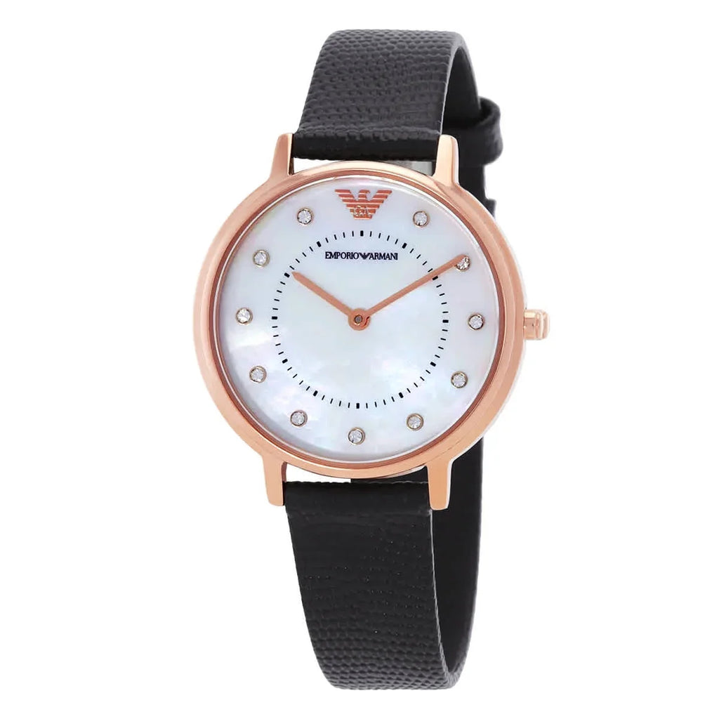 Emporio Armani Quartz Crystal White Mother of Pearl Dial Ladies Watch AR80011