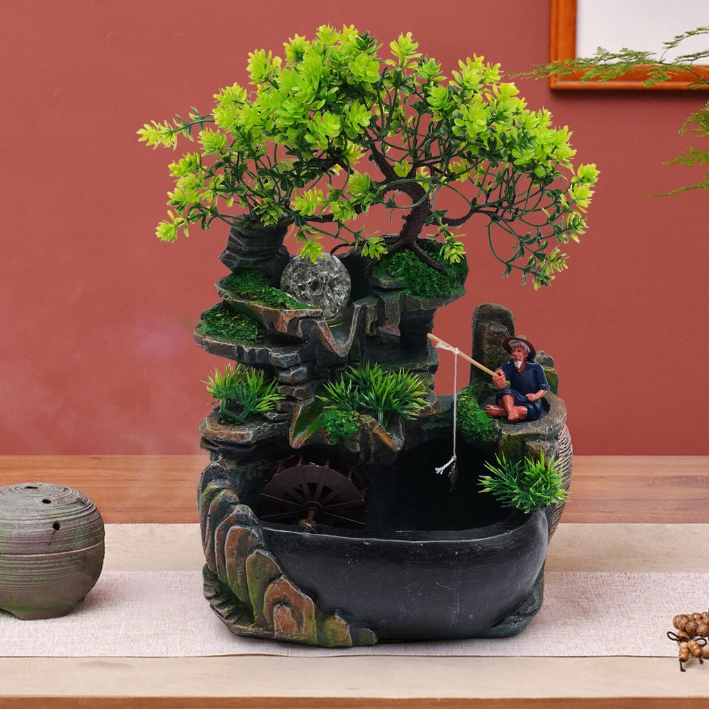 ZhdnBhnos Rockery Waterfall Water Fountains Desktop Ornament Indoor Feng Shui Zen Table Decoration with LED Light