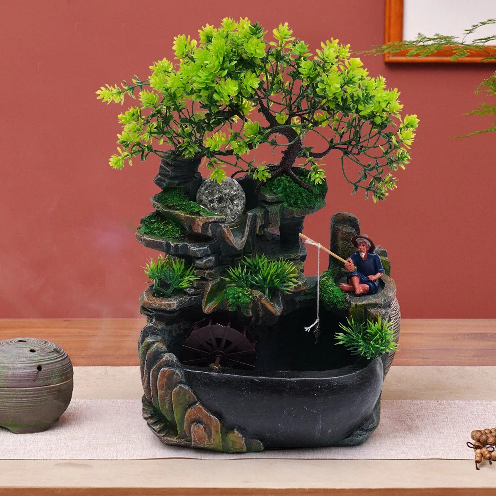 ZhdnBhnos Rockery Waterfall Water Fountains Desktop Ornament Indoor Feng Shui Zen Table Decoration with LED Light