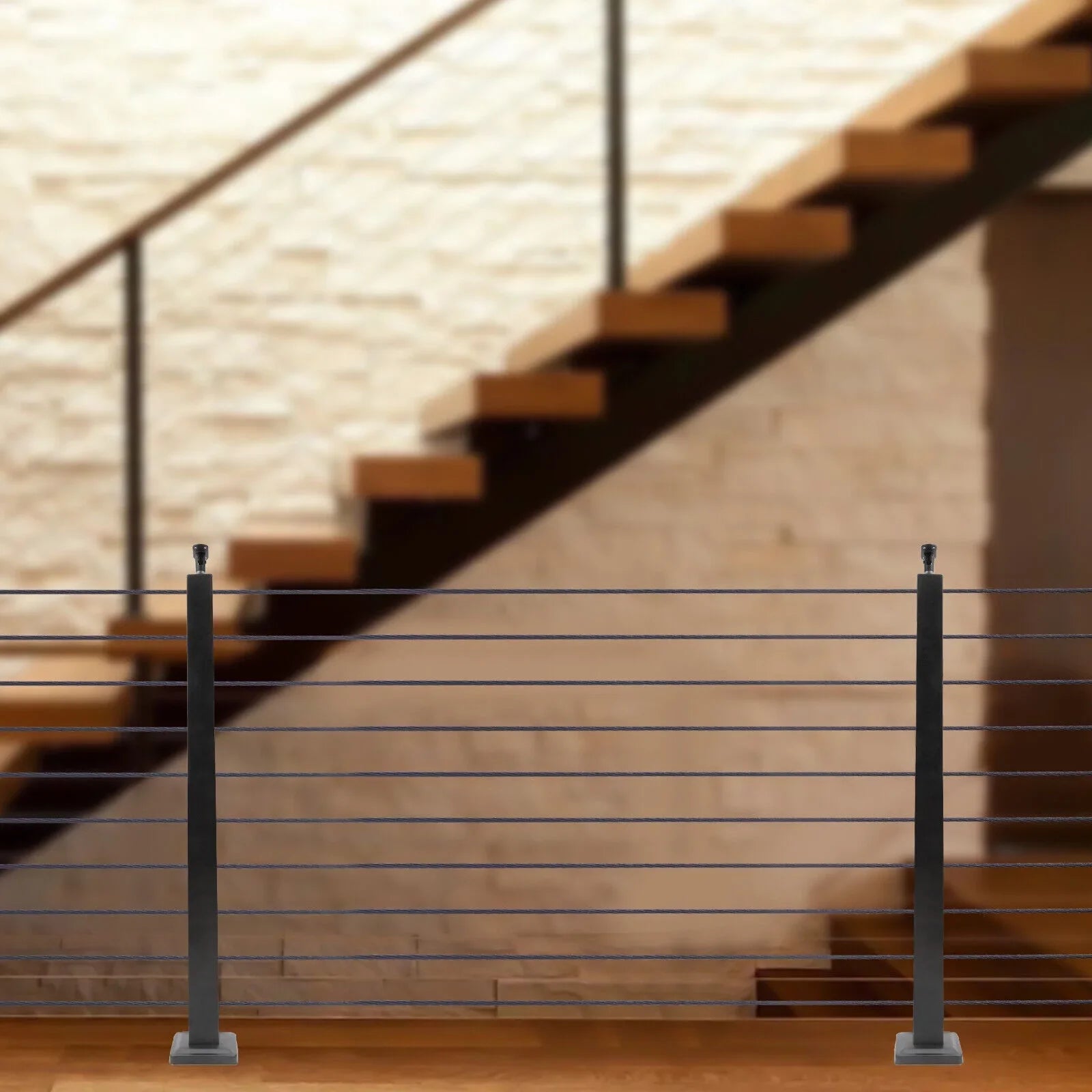 Cable Railing Post 36''x2''x2'' Stainless Steel Square Fence Post Level Two Sides Pre-Drilled for Wood Concrete Level Deck Cable Railing System