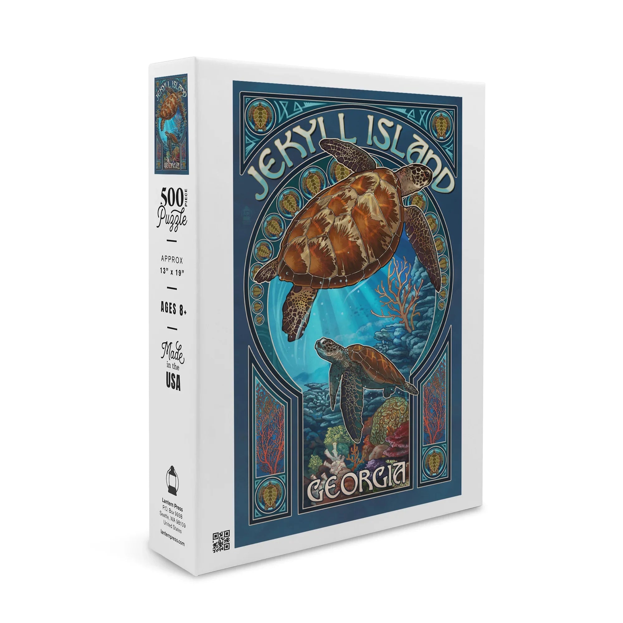 Jekyll Island, Georgia, Sea Turtle Art Nouveau (19x27 inches, Premium 500 Piece Jigsaw Puzzle for Adults and Family, Made in USA)