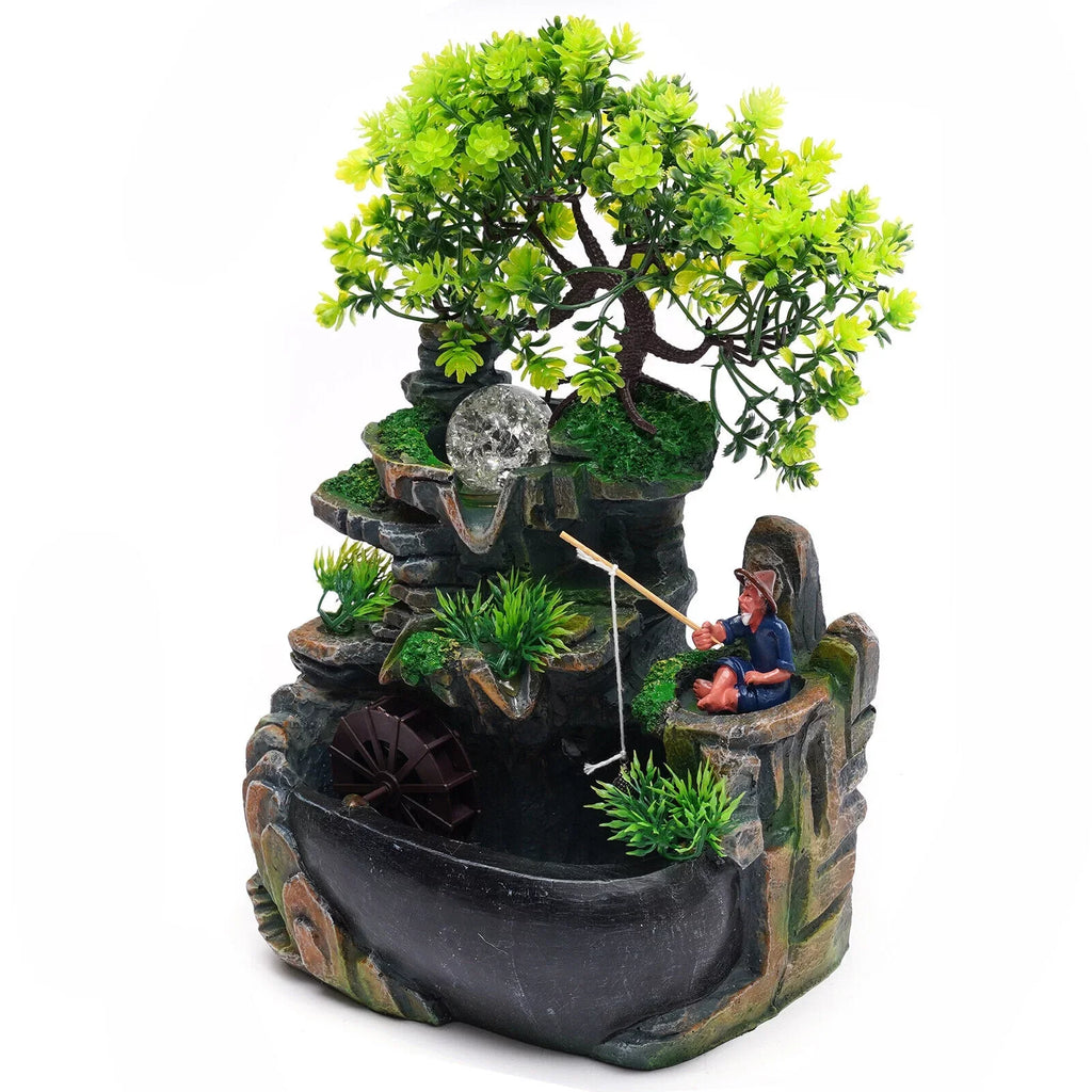 ZhdnBhnos Rockery Waterfall Water Fountains Desktop Ornament Indoor Feng Shui Zen Table Decoration with LED Light