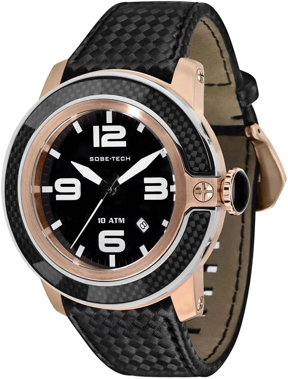 Men's Sobe Tech 50mm Black Satin Band Rose Gold Plated Case Swiss Quartz Analog Watch GR33010