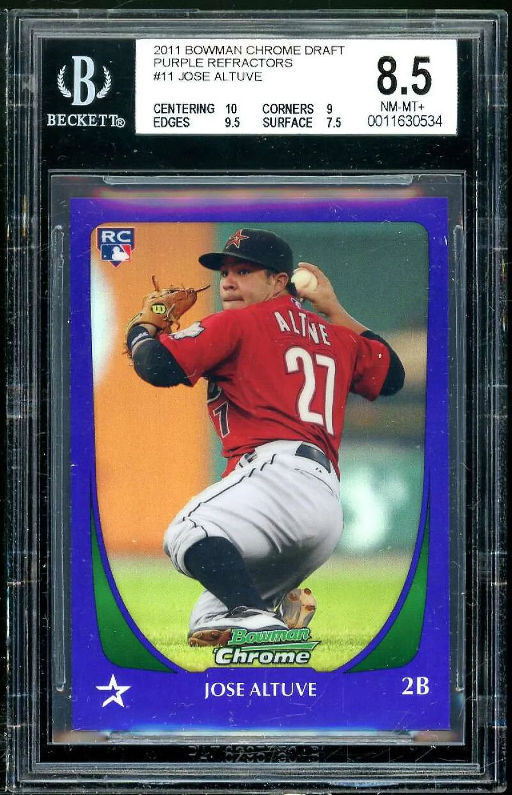 Jose Altuve Rookie Card 2011 Bowman Chrome Draft Purple Refractors #11 BGS 8.5