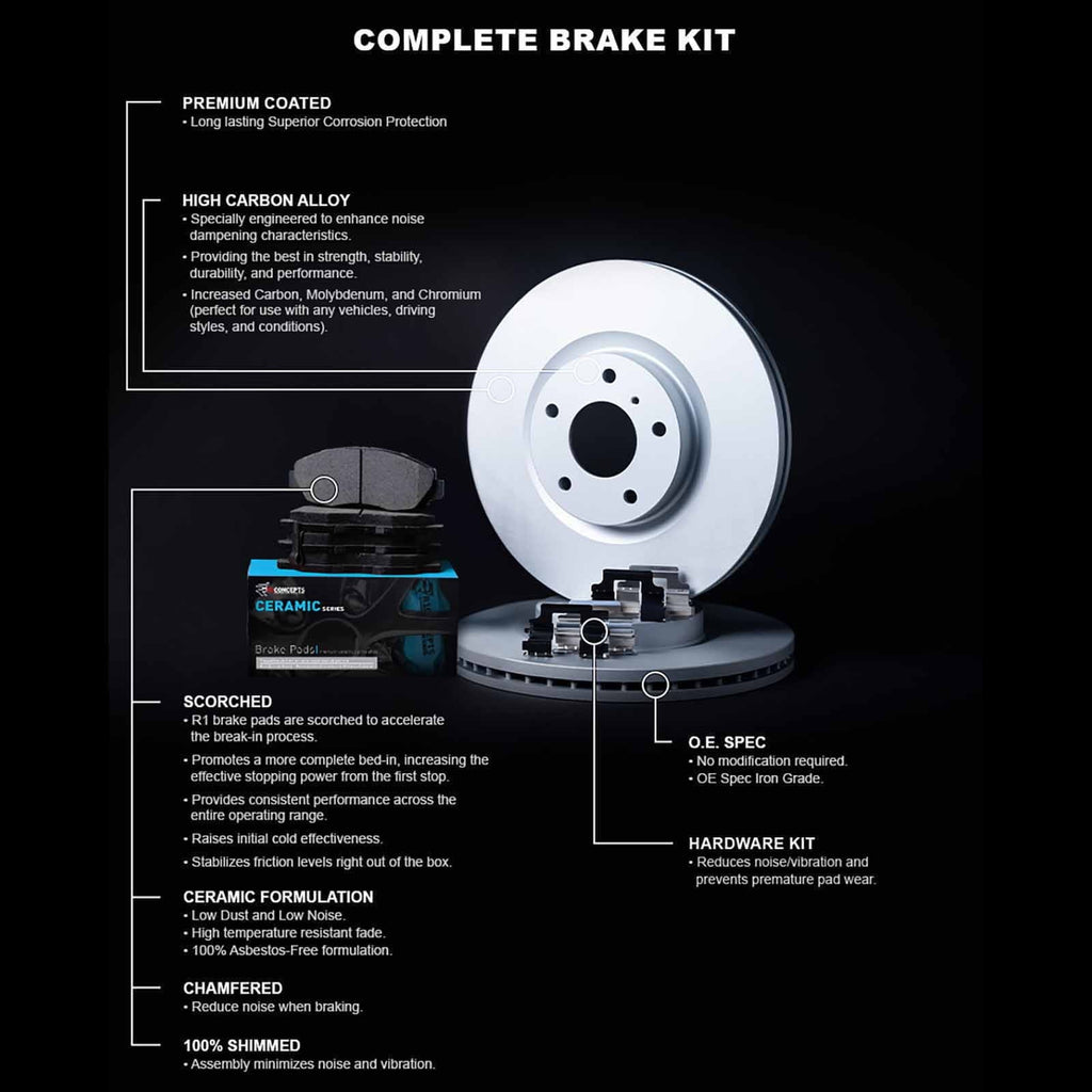 R1 Concepts Wdwh1 42031 R1 Concepts Brake Rotor Carbon Coated With Ceramic Pads Fits select: 2014-2022 JEEP CHEROKEE, 2015-2017 CHRYSLER 200