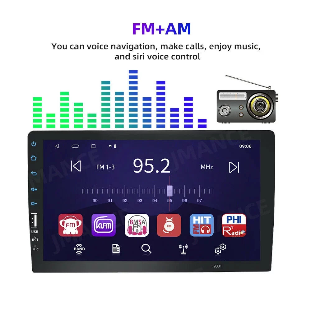 JMANCE MP5 Apple Carplay Android Auto Car Audio GPS 9" Single Din FM Radio with Camera