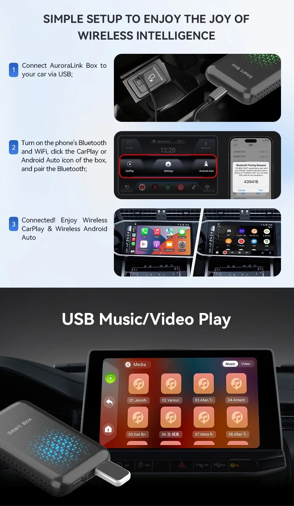 Biniz Carplay AI Box Android 11, Wireless Android Auto Multimedia Video Box with Netflix YouTube HDMI Output，8 Core, 2+16G Magic Box Carplay Support 4G SIM/TF Card,for Cars with Factory Wired Carplay