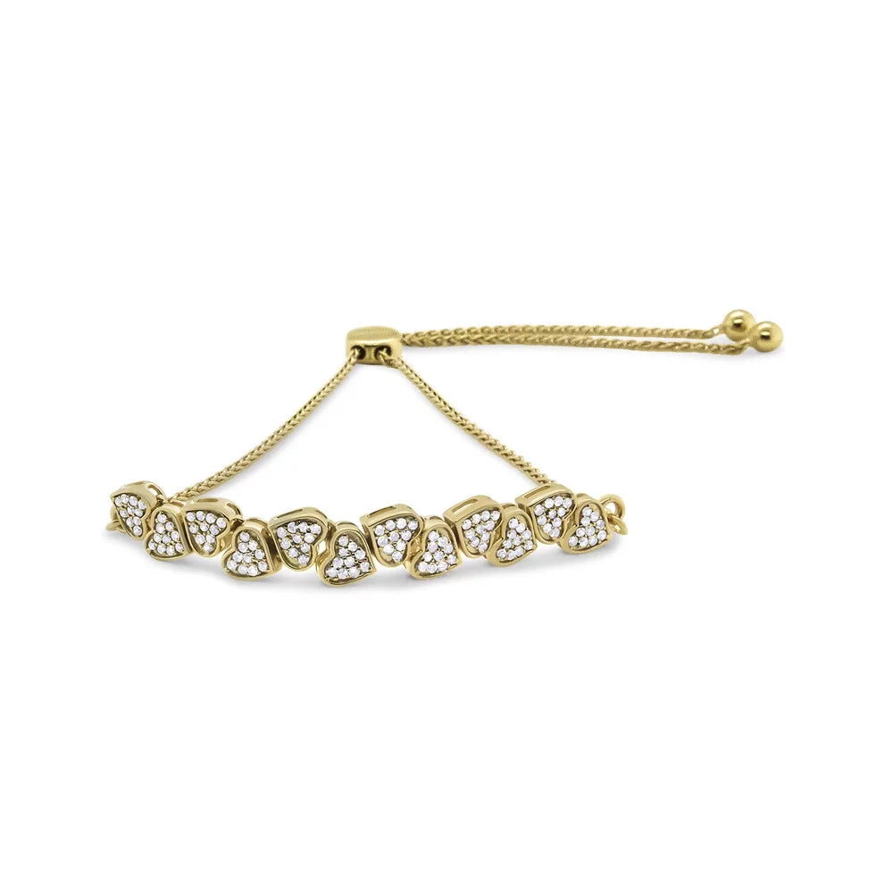 Haus of Brilliance Yellow Gold Plated .925 Sterling Silver 1/2 Cttw Womens Round cut Drawstring Clasp Diamond Sideways Hearts Bolo Bracelet (H-I Color, I1-I2 Clarity) - 4”-10” Adjustable