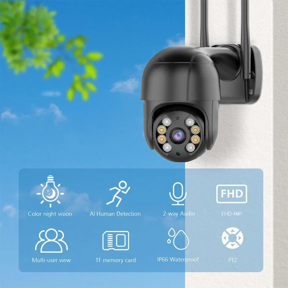 LISUEYNE Security Camera Wireless Outdoor, 4MP Pan/Tilt 2.4G Wifi Surveillance Cameras with Motion Detection and Siren, 2-Way Audio, Full Color Night Vision, for Multi-Platform
