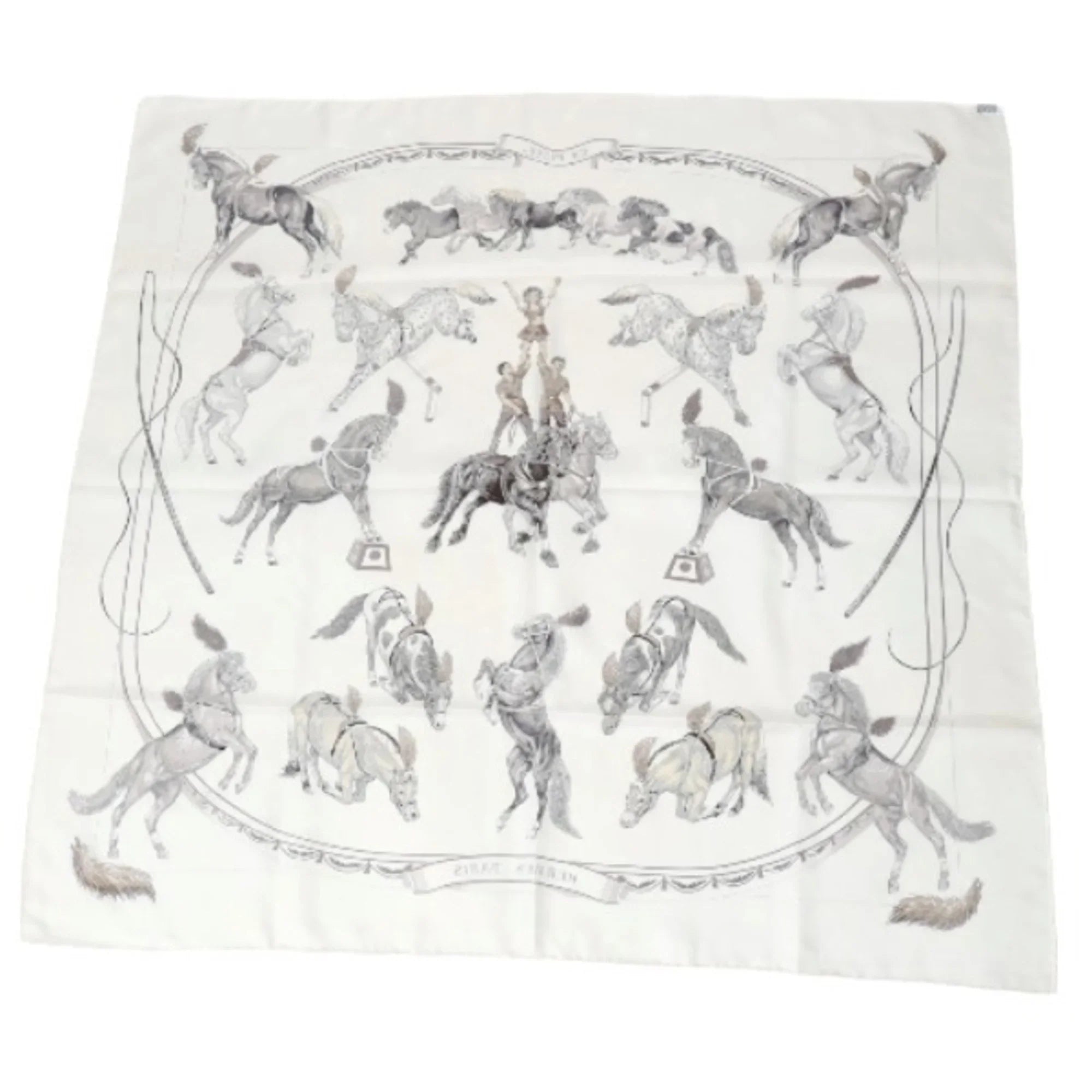 Pre-Owned HERMES Scarf Carre90 100% Silk Hermes White (Good)