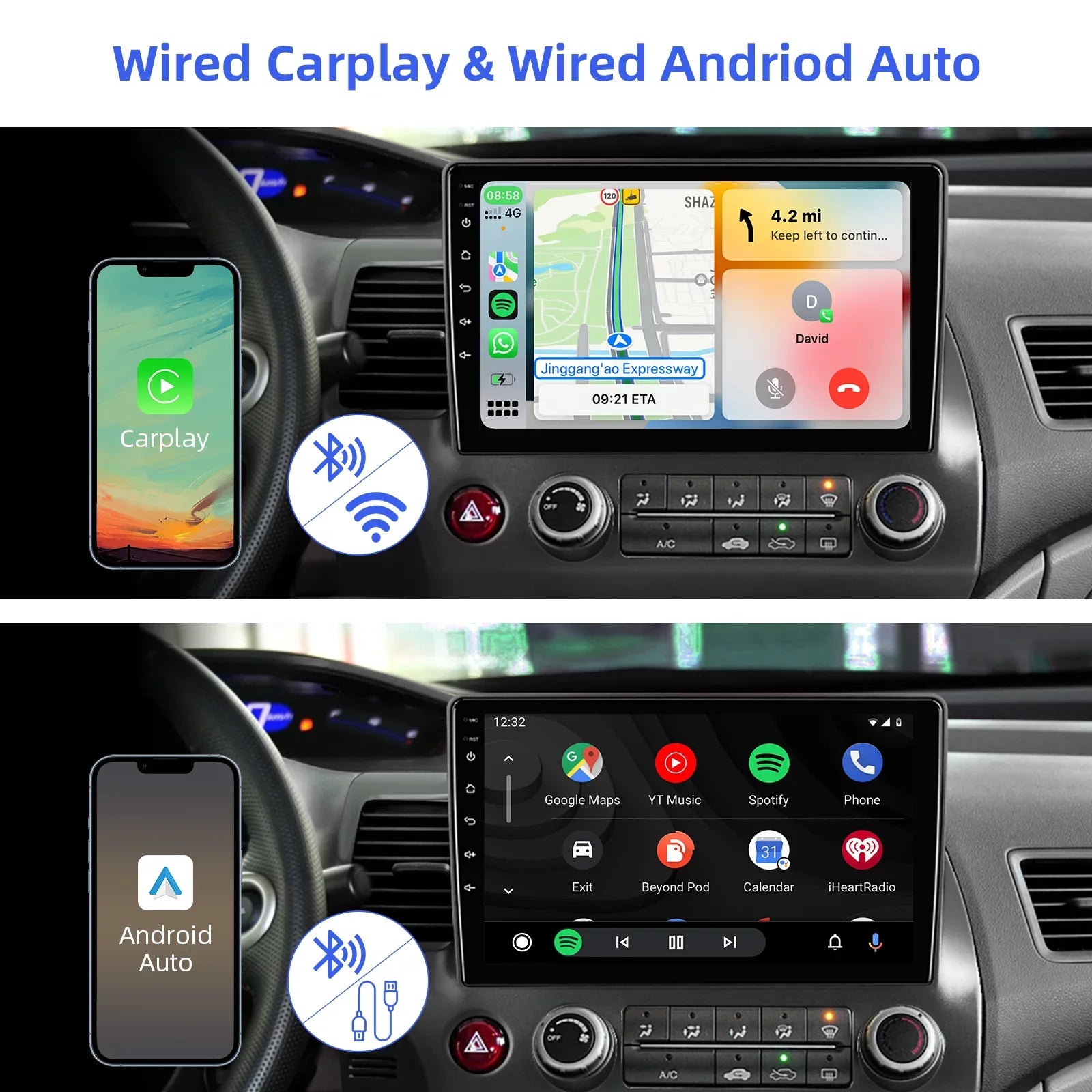 10.1 inches Android 10 Double Din Car Stereo for Honda Civic 2006-2011 IPS Touchscreen Screen Car Radio with Carplay & Android Auto Support Backup Camera GPS Navi FM BT